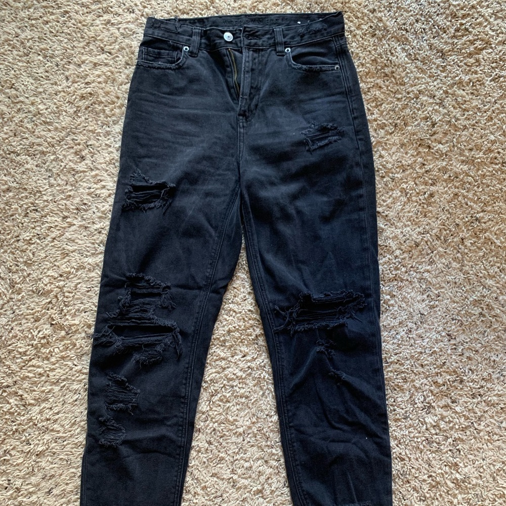 Distressed Black Mom Jeans